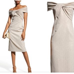 Rickie Freeman Teri Jon Off-Shoulder Gold Cream Metallic Cocktail Dress